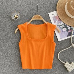 Women's Tanks Women Sexy Knit Camis Sweet Crochet Striped Solid Vest Sporty Square Collar Sleeveless Tank Tops Slim Wide Shoulder Corset