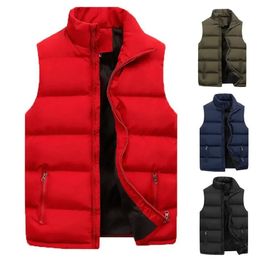 Sleeveless Jacket Solid Color Plus Size Men Vest Warm Pockets Coat Waistcoat 240119