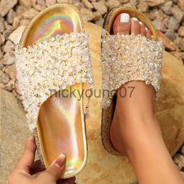 Slippers Europe and The United States Slippers Wind Popular Diamond Sequins Outside Wear Vacation Home Beach Female Shoes Summer J240122