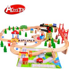 Wood Train Set Various Props Track Doll Car Big Size DIY Developmental Toy Green Paint Safety for Christmas Kid Birthday Gi6926308