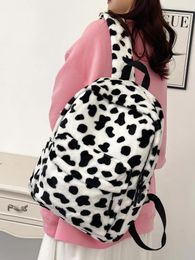 School Bags Lightweight Soft Plush Fuzzy Casual Schoolbag Large Capacity Cow Pattern Fluffy Classic Backpack For Teen Girls Women Student