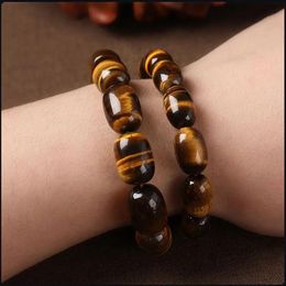 Bangles UMQ Natural Yellow Tiger's Eye Stone Genuine Bracelet Men's and Women's Jewellery Threecolor Highgrade Bucket Beads Hand String