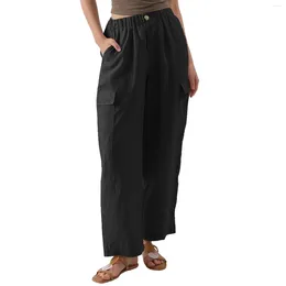 Women's Pants 2024 Cargo High Waist Side Pocket Loose Button Casual Fashion Straight Wide Leg Trousers