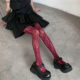 Socks Hosiery Fashion Flower Embroidery Mesh Hollow Out Sexy Pantyhose Women's Fishing Net Tights Cool Girl Coloured Hipster Harajuku Stockings YQ240122