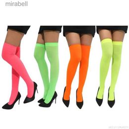 Socks Hosiery Neon Color Women Long Stockings Sexy Evening Party High Knee Socks Cosplay Elasticity Stocking Women Seamless Knee Sock Dropship YQ240122