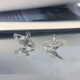Viviennes Westwoods Full Diamond Earrings Stereoscopic Planet Simple Personalised Earrings Trendy Exquisite Earrings