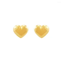 Stud Earrings Girls 10K Yellow Gold Puffed Heart With Safety Screw Back