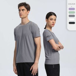 Nylon sports casual short sleeved printed men's and women's round neck fitness ice feeling quick drying t-shirt solid color top luxury brand t shirt45354