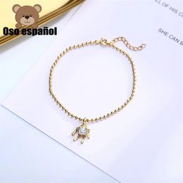Bangles TSSL007 High Quality Original Cute Spanish Bear Gemstone Pendant Necklace Selfdesigned Jewelry Sterling Silver Bracelet