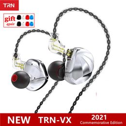 Headphones 2021 TRN VX Silver 6BA 1DD Hybrid Unit In Ear Earphone IEM HIFI DJ Metal Sport Music Earplug Headset TRN T300 BA15TA1 BT20SPRO