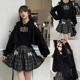 Women's Blouses Shirts Two-Piece Suit Off-The-Shoulder Long-Sleeved T-Shirt Women'S Sweater Short Top + Plaid Skirt Jk Student Can Be Acquired YQ240120