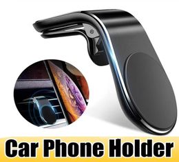 Magnetic Car Phone Holder L Shape Car mounts Air Vent Clip Magnet Universal CellPhone Bracket Stand with retail package5803077