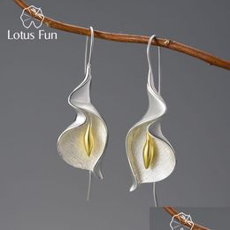 Dangle Chandelier Lotus Fun 18K Gold Long Hanging Calla Lily Flower Earrings For Women Real 925 Sterling Sier Luxury Fine Jewellery Drop Dhnq2