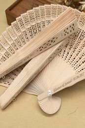personalized sandalwood folding hand fans with organza bag wedding favours fan party giveaways in bulk 50pcs lot6797879