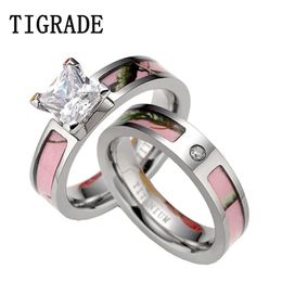 Bands Tigrade Luxury Cubic Zirconia Pink Camo Ring Set Women Titanium Wedding Band Engaement Rings Couple Set Rings Big Stone Feamle