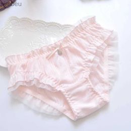 Sexy Set Sexy Set Cotton Ruffle Cute Lovely Sweety Girl Panties Bow Japanese Princess Style High Elasticity Breathable Sexy Women Underwear Breifs C240410