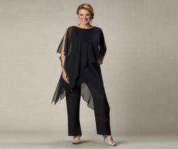 black chiffon mother of the bride pant suits bateau neck wedding guest dress tiered mothers of the groom dresses7021189