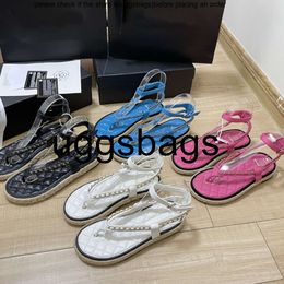 channel shoes Genuine Leather Thong Sandals Summer Womens Platform Slippers Straw Shoes Diamond Quilted Ankle Flats Flip Flops Metal Chain Strap Low Heels Beach Sli