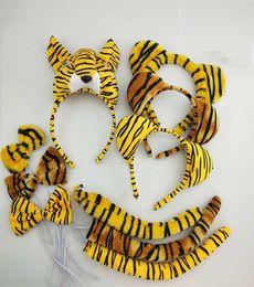 Boy Children Adult Kids Tiger Headband Bow Tie Tail Animal Costume Cosplay Performance Birthday Party Props Halloween Gift Q09106250309