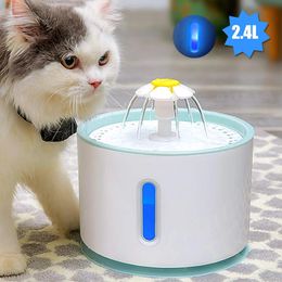 Feeders 2.4L Automatic Cat Water Fountain Electric LED Mute Drinker Feeder Dog Cat Water Drinking Fountain Bowl USB Pet Water Dispenser