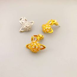 Viviennes Westwoods fashionable diamonds personalized 925 silver needle earrings women South Korea