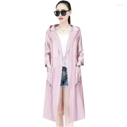 Women's Trench Coats Oversized Hooded Long Windbreaker Sunscreen Jacket Women Sweatshirt Summer Overcoat Korean Fashion Loose Belt Package