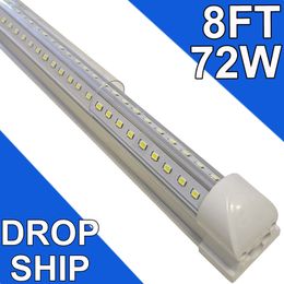 8Ft LED Shop Light Fixture - 72W T8 Integrated LED Tube Light - 6500K 7200LM V-Shape Linkable - High Output - Clear Cover - Plug and Play - 270 Degree Garage, Shop usastock