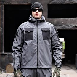 Shark Skin Tactical Jackets Men Military Soft Shell Waterproof Windproof Hooded Jacket Outdoor Functional Uniforms Multi-pockets