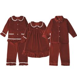 XMAS PJS Red Velvet Button Up Christmas Pyjamas Kids Sleepwear Matching Pj Girls Pijama Sets 2111097858720