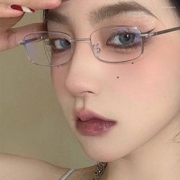 Sunglasses Korea Small Square Alloy Frame Glasses Retro Reading Anti Blue Light Presbyopic Women Men Metal Clear Lens