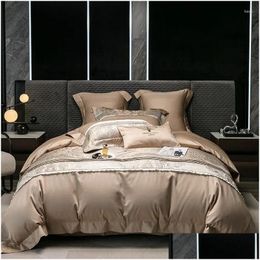 Bedding Sets Luxury Wine Red Champagne Patchwork Set 1000Tc Egyptian Cotton Soft Silky Duvet Er Flat/Fitted Sheet Pillowcases Drop Del Dh04K