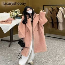 Top Maxmaras Teddy Bear Coat Womens Cashmere Coats 2024 Winter New Smoke Pink Womens Fur Particle Camel Fleece Mid Length QY09