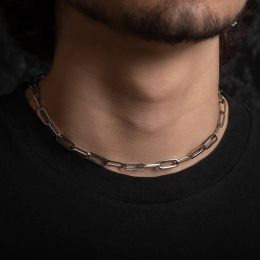 MEN ALTA CAPTURE CHARM NECKLACE 14K White Gold RECTANGLE PAPER CLIP LINK LIGHT MACHINE CHAIN CHOKER MENS Jewellery 20 INCH