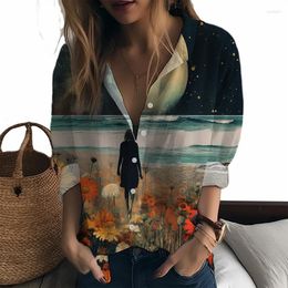 Women's Blouses 2024 Lady Shirt Seaside Landscape Beauty 3D Printed Casual Style Fashion Trend