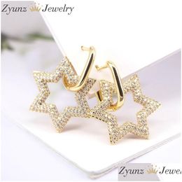 Dangle Chandelier 5Pairs Gold Colour Clear Cz Crystal Zircon Star Pendant Hoop Earrings For Women Or Girls 210317 Drop Delivery Jewellery Dhl0T