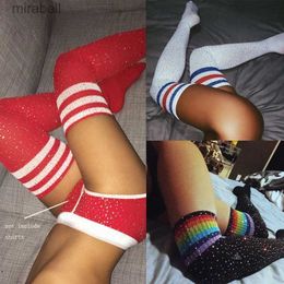 Socks Hosiery Bling Glitter Over Knee Long Boot Fashion Women's Rhinestones Socks Sexy Thigh High Knee Socks Long Stockings Cheerleader Girls YQ240122