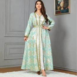 Ethnic Clothing In Women Dress Elegant Muslim Islam Abaya Ramadan V-neck Long Sleeve Rose Jacquard Suit Stock Dresses For 2024 3775