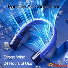 Electric Fans 4000mAh Hanging Neck Fan Portable Mini Air Conditioner Bladeless Fan USB Rechargeable Air Cooler 5 Speed Electric Fan For SportsL240122