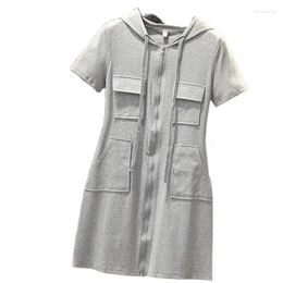 Party Dresses Fashion Women's Dress 2024 Spring And Summer Hooded Drawstring Temperament Skirt 100 Kg Zipper Cotton Ladies Tide