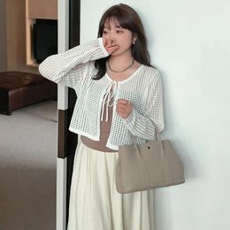 Women's Knits Large Size Clothing Hollowed Out Top Outer Tower Spring And Summer Styles Long Sleeved Knitted Cardigan Female Shawl
