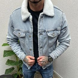 Men's Jackets 2024 Style Lapel Collar Woolen Outwear Men Clothing Motorbike Male Slim Jeans Jacket Fashion Winter Long Sleeve Solid Denim