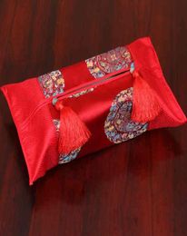 Patchwork Travel Pocket Chinese Silk Satin Tissue Boxes Cover Tassel Luxury Napkin Holder Portable Pumping Paper Case 2103264495763