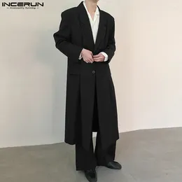 Men's Suits INCERUN Men Long Style Blazer Solid Colour Lapel Sleeve Button Casual Streetwear Autumn 2024 Korean Fashion Male Coats