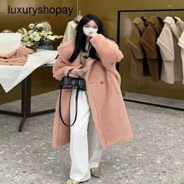 Top Maxmaras Teddy Bear Coat Womens Cashmere Coats Generation g 2024 New Autumnwinter Smoke Pink Womens Fur Particle Camel Fleece Mid Length