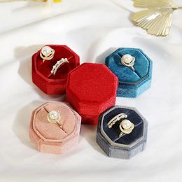 Jewelry Pouches Trendy Octagon 2 Slots Couple Rings Box Fashion Korean Style Velvet Earrings Storage Case Display Holder Gifts Packaging