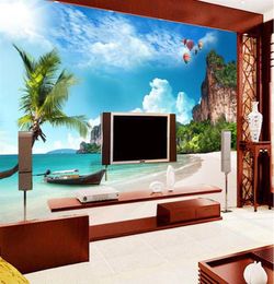 Custom po wallpaper large mural wall stickers beach beach coconut trees blue sky white clouds island landscape272j6093380