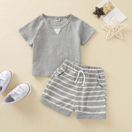 Clothing Sets 0-5Yrs Born Boys Striped Clothes Outfits Cotton Shorts Sleeve T-Shirts Tops 2Pcs Summer Infant Kids Set