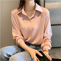 Women's Blouses Solid Colour Shirts Plus Size Single Breasted Loose Casual Spring Autumn Office Ladies Clothing Tops Female