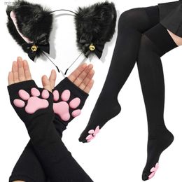 Socks Hosiery 3D Claw Socks Stockings Casual Cotton Thigh High Over Knee Sexy Socks Girls Womens Female Cute Cat Paw Cosplay Hairband Gloves YQ240122