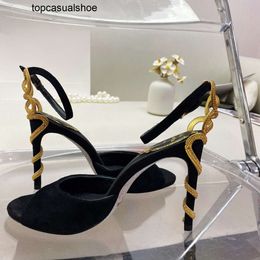 Rene caovilla Sandals Margot Embellished Snake Suede Strass Stiletto Heel Evening Shoes for Women Heeled Luxury Designer Ankle Wraparound Shoe 40